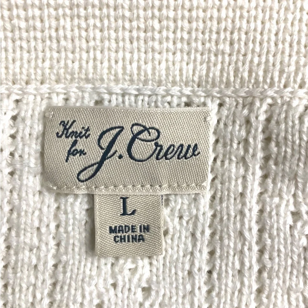 J. Crew Short Sleeve White Pointelle Stitch Polo Cardigan Sweater